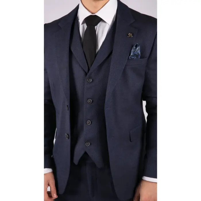 Mens Herringbone Tweed 3 Piece Suit Blue Classic Vintage Tailored Wedding Blinders - Image 5