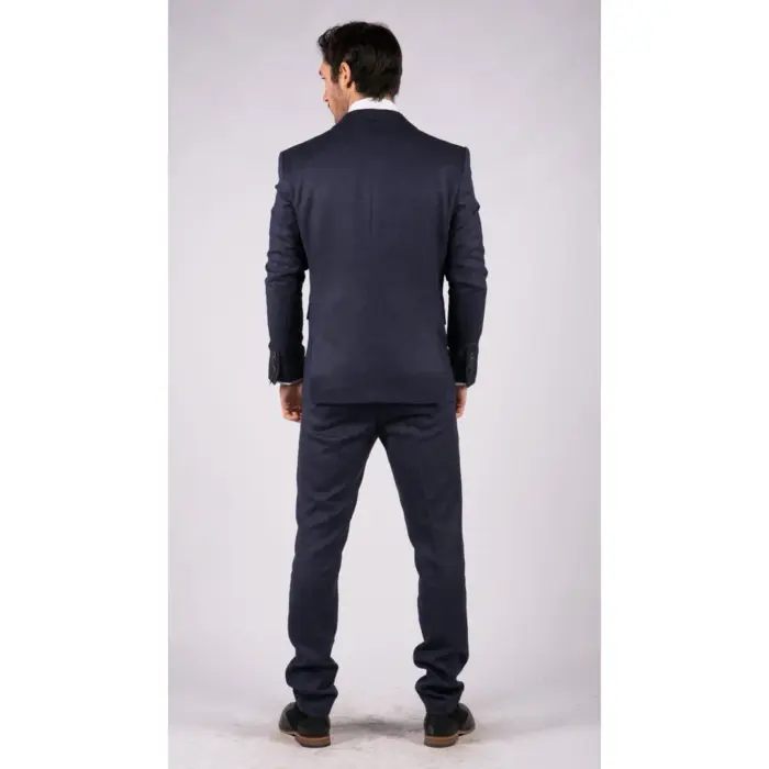 Mens Herringbone Tweed 3 Piece Suit Blue Classic Vintage Tailored Wedding Blinders - Image 8
