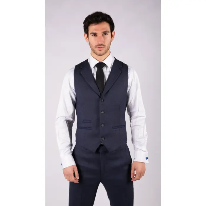 Mens Herringbone Tweed 3 Piece Suit Blue Classic Vintage Tailored Wedding Blinders - Image 6