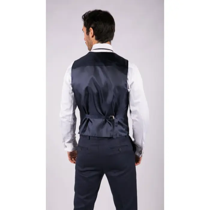 Mens Herringbone Tweed 3 Piece Suit Blue Classic Vintage Tailored Wedding Blinders - Image 7
