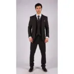 Mens Herringbone Tweed 3 Piece Suit Purple Plum Tailored 1920s Vintage Blinders - Image 2