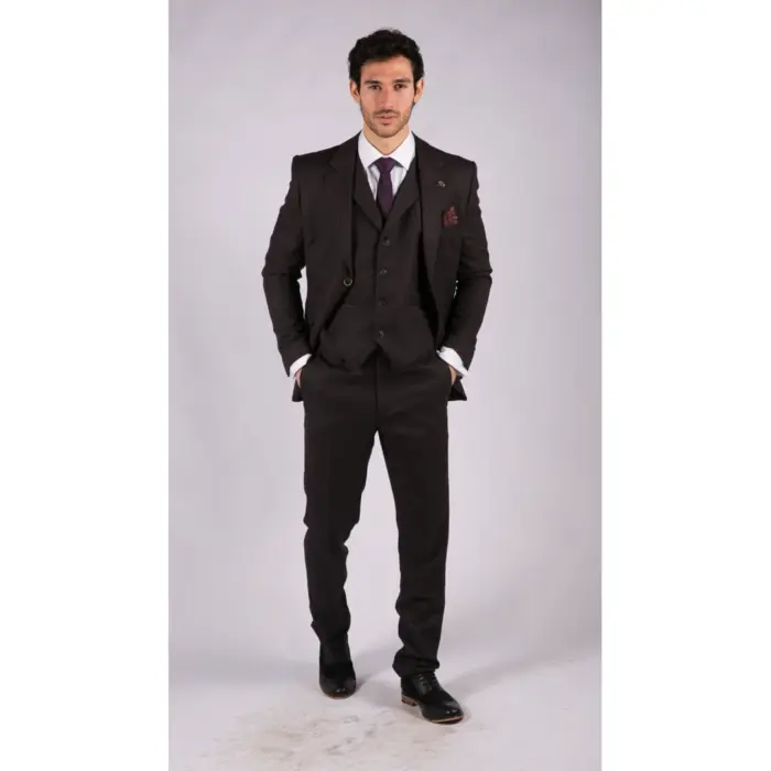 Mens Herringbone Tweed 3 Piece Suit Purple Plum Tailored 1920s Vintage Blinders - Image 3