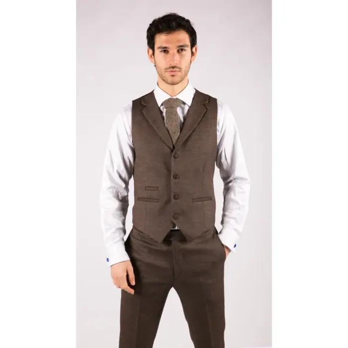 Mens Herringbone Tweed 3 Piece Suit Brown Classic Vintage Tailored Wedding Blinders - Image 5