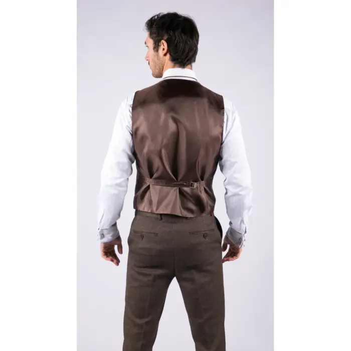 Mens Herringbone Tweed 3 Piece Suit Brown Classic Vintage Tailored Wedding Blinders - Image 6