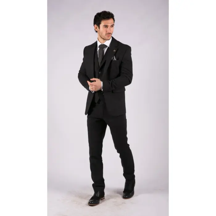 Mens Black Tweed 3 Piece Suit Check Vintage 1920s Gatsby Blinders Tailored Fit - Image 4
