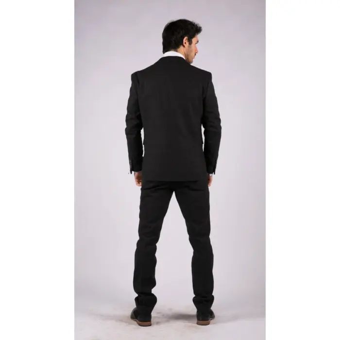 Mens Black Tweed 3 Piece Suit Check Vintage 1920s Gatsby Blinders Tailored Fit - Image 8