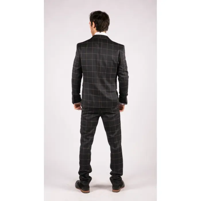 Mens Blue 3 Piece Suit Tan Check Classic Wedding Prom Peaky Tweed Vintage - Image 8