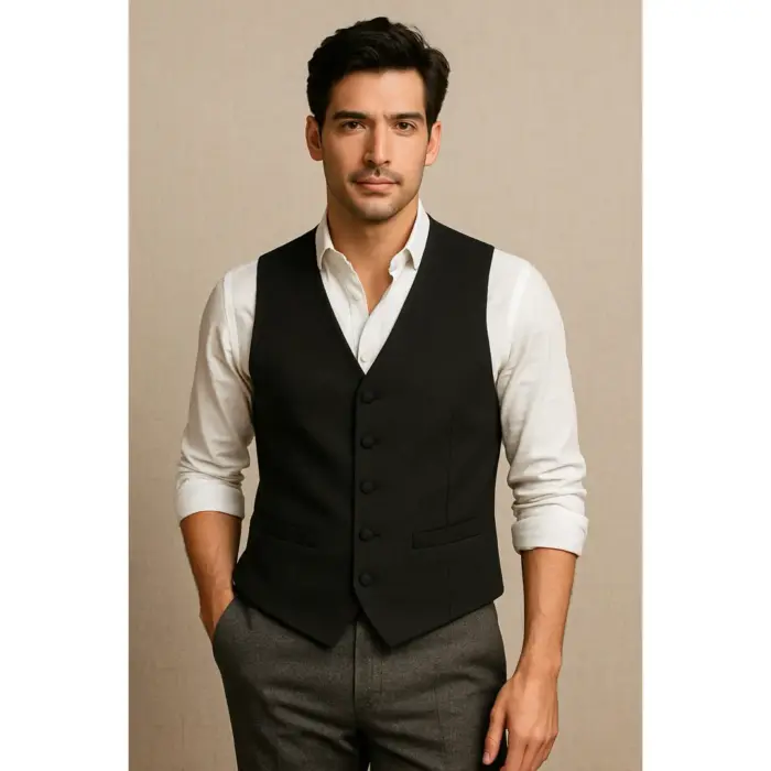 Men's Plain Black Formal Waistcoat - Image 2