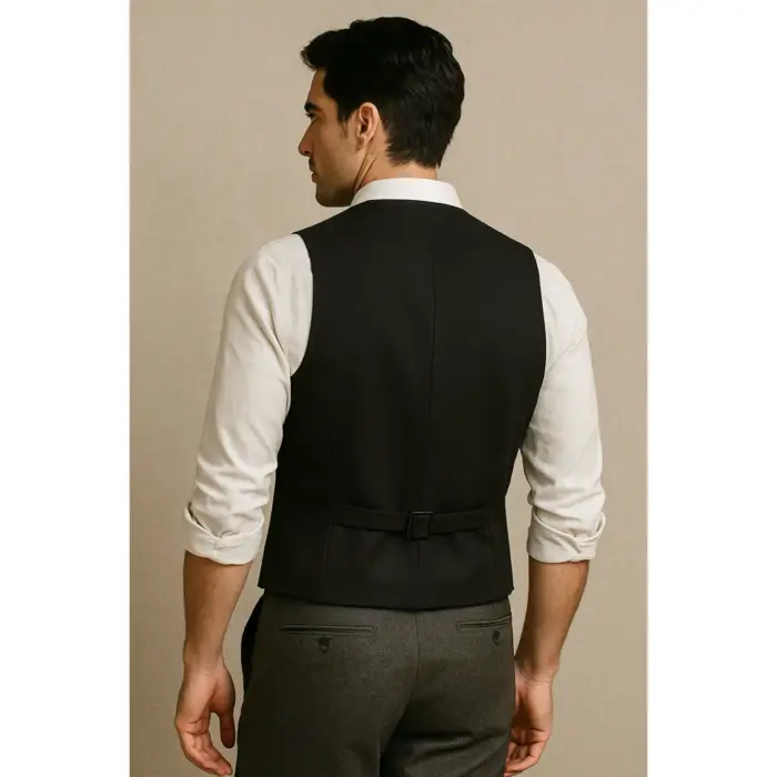 Men's Plain Black Formal Waistcoat - Image 3