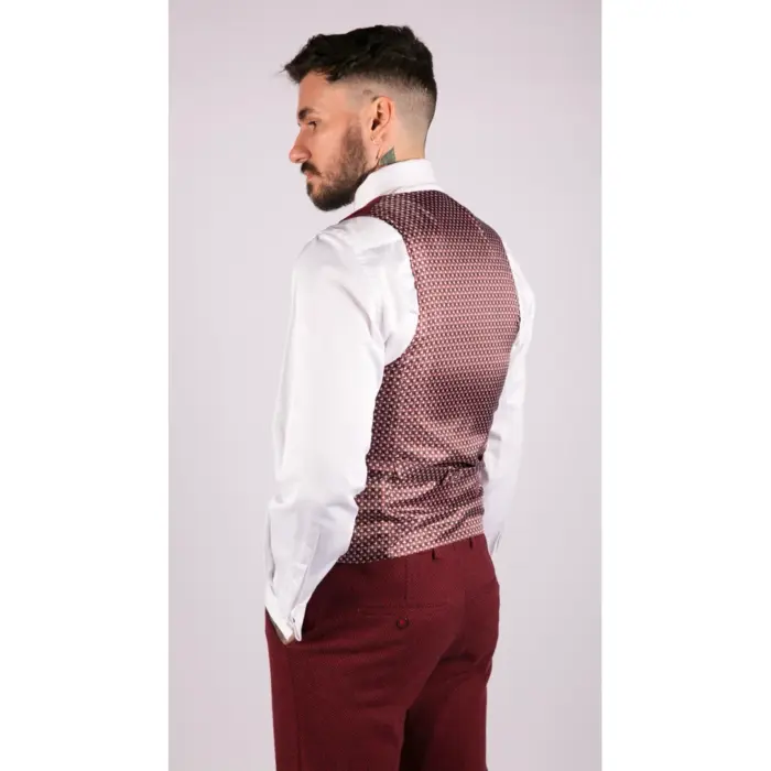 Mens Wool 3 Piece Suit Tweed Burgundy Black Tailored Fit Classic - Image 7