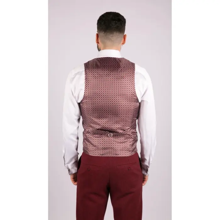 Mens Wool 3 Piece Suit Tweed Burgundy Black Tailored Fit Classic - Image 8