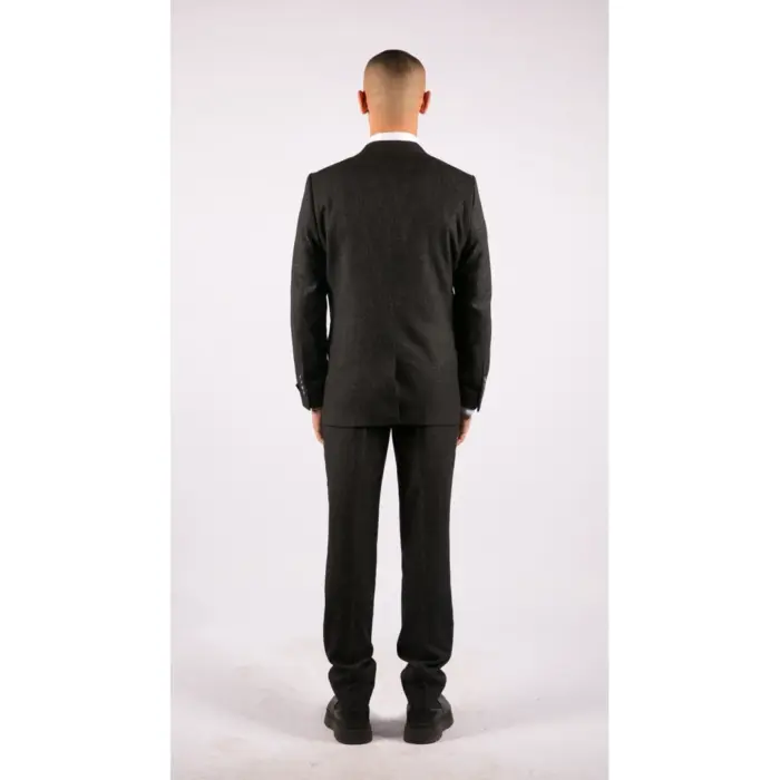 Mens Wool 3 Piece Suit Tweed Charcoal Black Tailored Fit Classic - Image 9