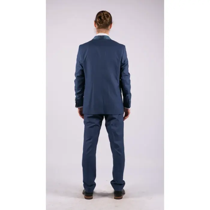 Mens 4 Piece Wedding Suit Groom Shawl Collar Vintage Blue Cravat Tailored Fit - Image 6