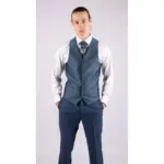 Mens 4 Piece Wedding Suit Groom Shawl Collar Vintage Blue Cravat Tailored Fit - Image 4
