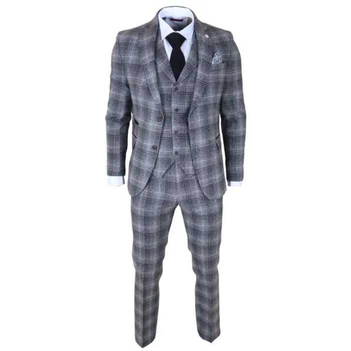 TP-30 - Men's Grey Tweed Check 3 Piece Suit - Image 3