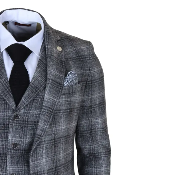 TP-30 - Men's Grey Tweed Check 3 Piece Suit - Image 5