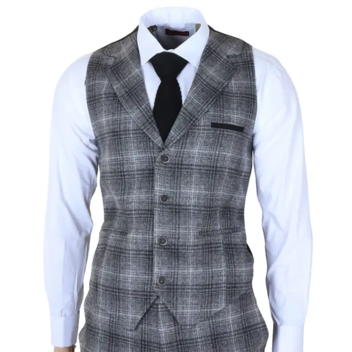 TP-30 - Men's Grey Tweed Check 3 Piece Suit - Image 6