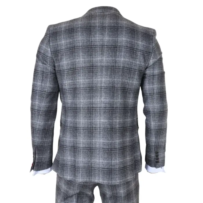 TP-30 - Men's Grey Tweed Check 3 Piece Suit - Image 7