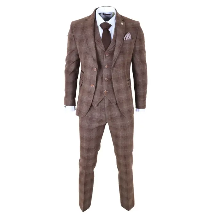 TP-31 - Men's Brown Tweed Check 3 Piece Suit - Image 3