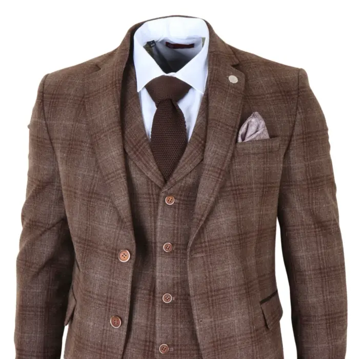 TP-31 - Men's Brown Tweed Check 3 Piece Suit - Image 4