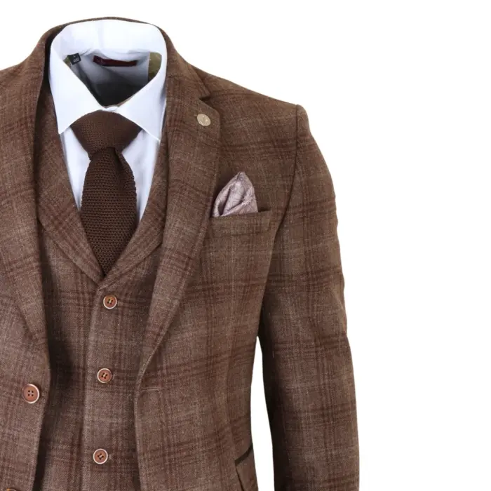 TP-31 - Men's Brown Tweed Check 3 Piece Suit - Image 5