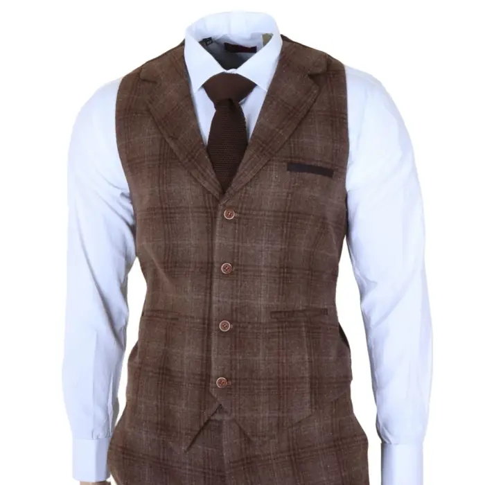 TP-31 - Men's Brown Tweed Check 3 Piece Suit - Image 6