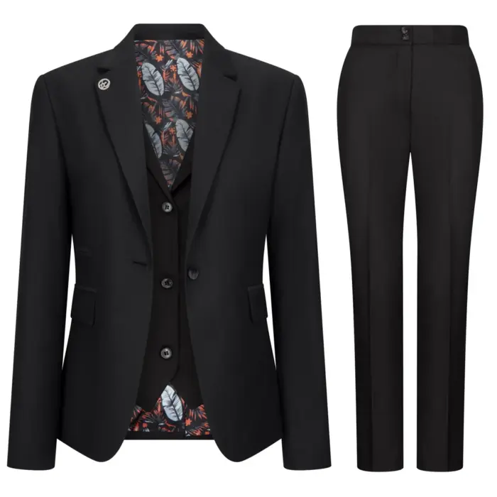 TPW-13 - Women's 3 Piece Plain Black Suit - Image 1