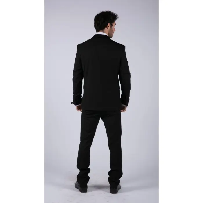 Mens Double Breasted Black Tuxedo Suit Dinner Jacket Stripe Trouser Tux Classic Satin - Image 7