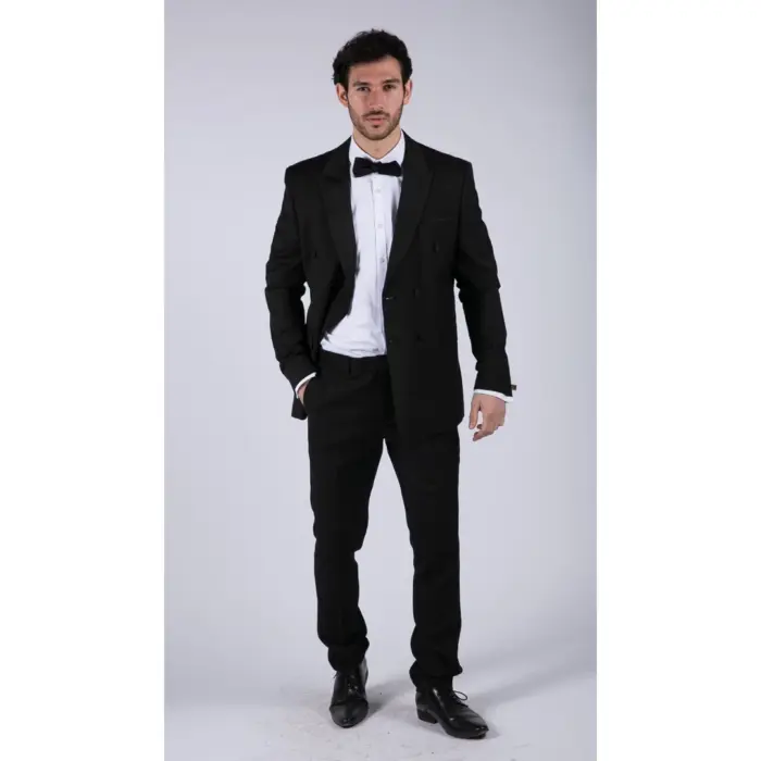 Mens Double Breasted Black Tuxedo Suit Dinner Jacket Stripe Trouser Tux Classic Satin - Image 6