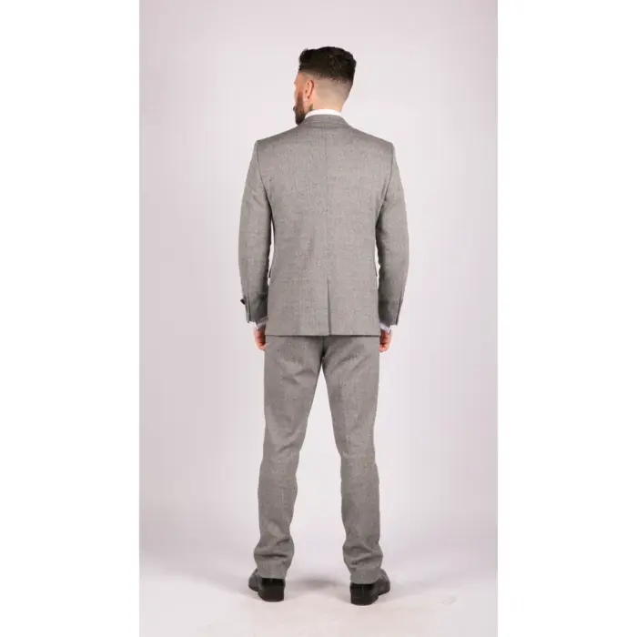 Mens Light Grey 3 Piece Tweed Suit Herringbone Wool Vintage Retro - Image 7
