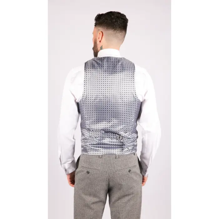Mens Light Grey 3 Piece Tweed Suit Herringbone Wool Vintage Retro - Image 6