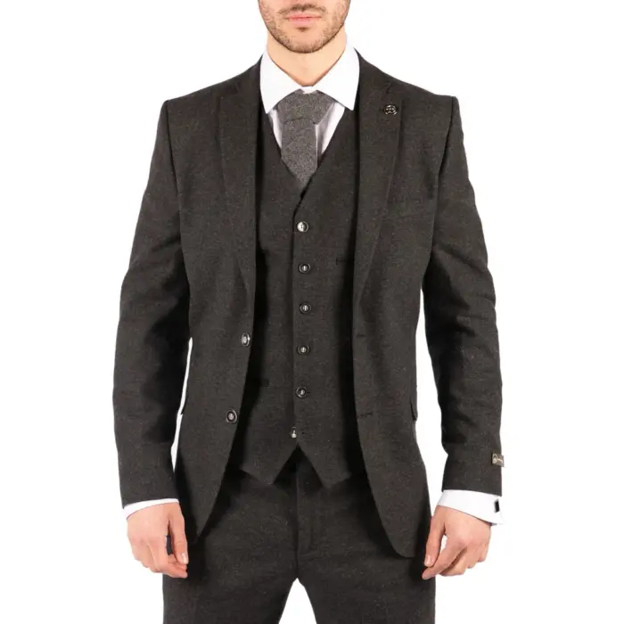Mens Wool Tweed Suit 3 Piece Authentic 1920s Tailored Fit Classic - Image 1