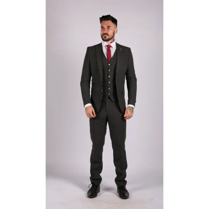 Mens Wool Tweed Suit 3 Piece Authentic 1920s Tailored Fit Classic - Image 2