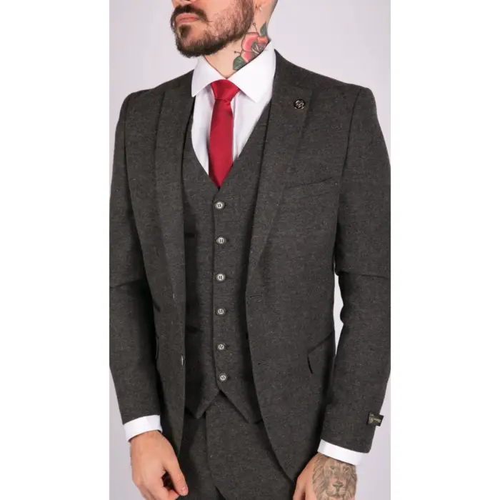 Mens Wool Tweed Suit 3 Piece Authentic 1920s Tailored Fit Classic - Image 4