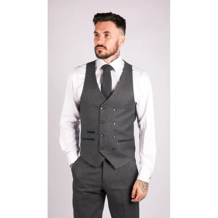 Mens Wool 3 Piece Suit Double Breasted Waistcoat Tweed 1920s - Image 5