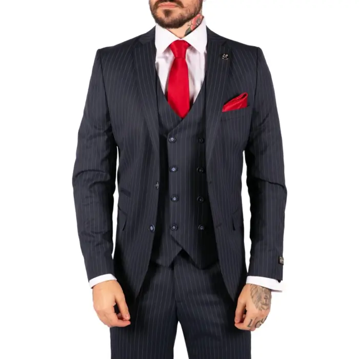 Mens 3 Piece Suit Gatsby 1920s Gangster Pinstripe Tailored Fit - Image 1
