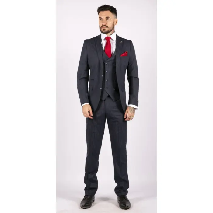 Mens 3 Piece Suit Gatsby 1920s Gangster Pinstripe Tailored Fit - Image 3