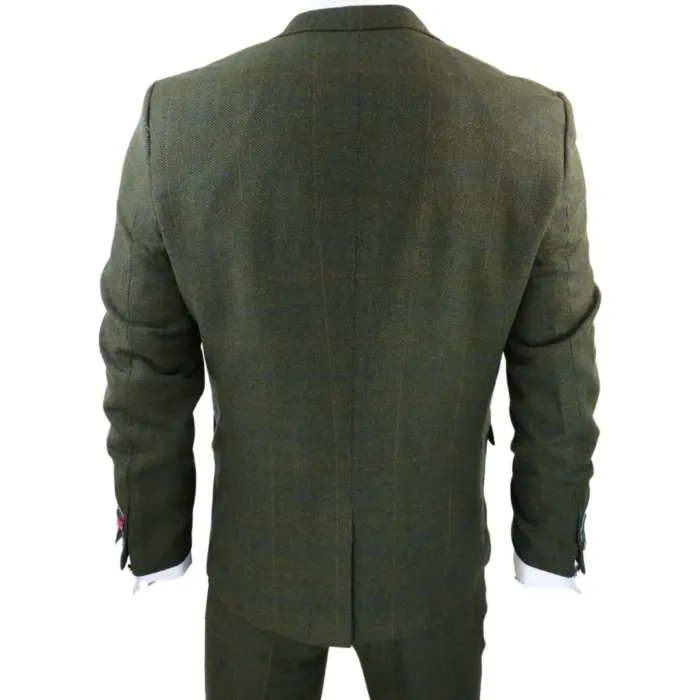 Men's 3 Piece Suit Wool Tweed Green Blue Brown Check 1920s Gatsby Formal Dress Suits - Image 7