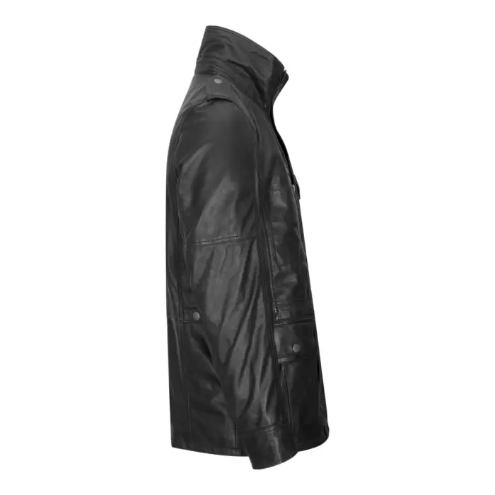 Mens 3/4 Tailored Fit Safari Parka Jacket Genuine Real Leather Military Black - Image 3