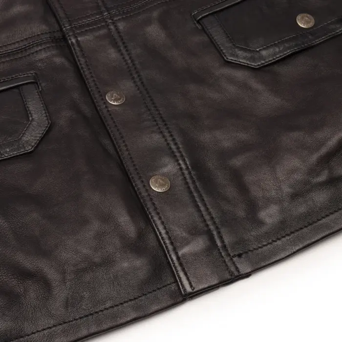 Mens 3/4 Tailored Fit Safari Parka Jacket Genuine Real Leather Military Black - Image 4