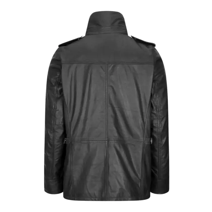 Mens 3/4 Tailored Fit Safari Parka Jacket Genuine Real Leather Military Black - Image 5