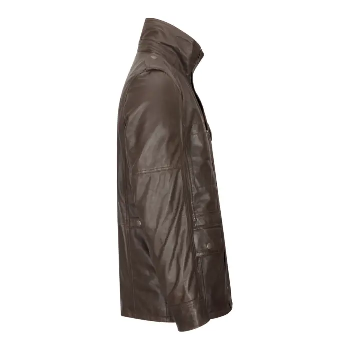 Mens 3/4 Tailored Fit Safari Parka Jacket Genuine Real Leather Military Black - Image 8
