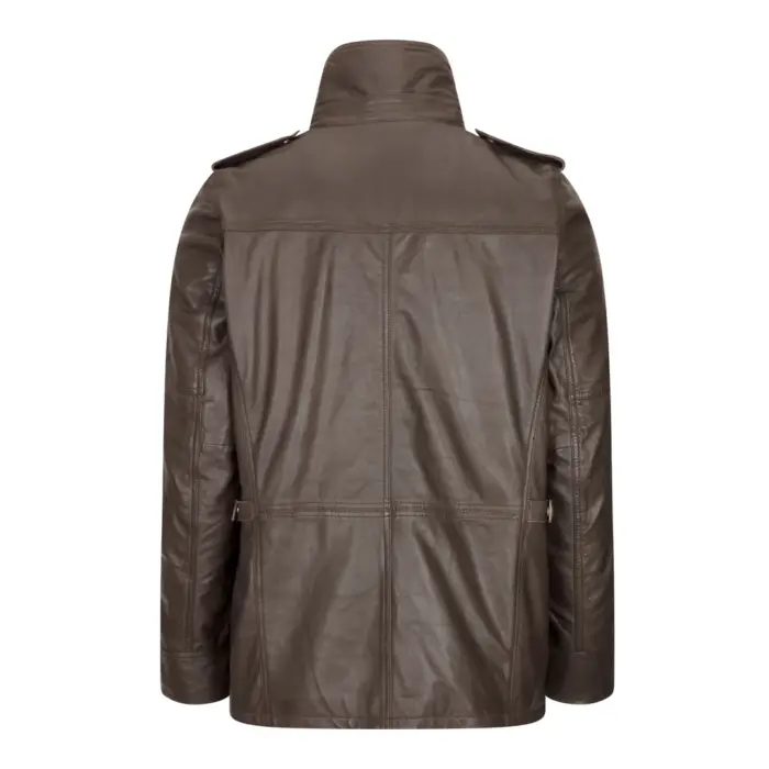 Mens 3/4 Tailored Fit Safari Parka Jacket Genuine Real Leather Military Black - Image 10