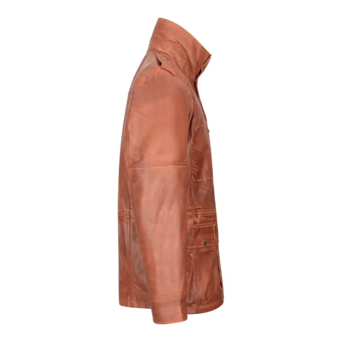 Mens 3/4 Tailored Fit Safari Parka Jacket Genuine Real Leather Military Black - Image 13