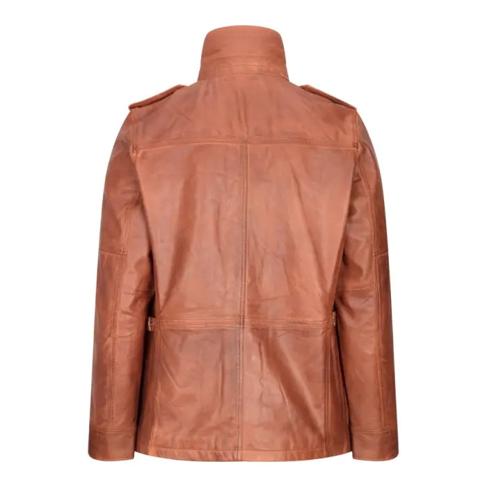 Mens 3/4 Tailored Fit Safari Parka Jacket Genuine Real Leather Military Black - Image 15