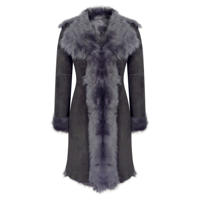 Grey 3/4 Length Ladies Suede Real Luxury Toscana Sheepskin Coat Tailored Fit - Image 1