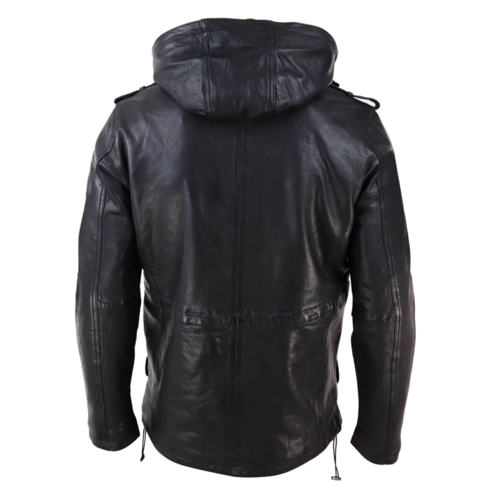 Mens 3/4 Long Real Leather Duffle Jacket Coat Safari Detachable Hood Military - Image 6