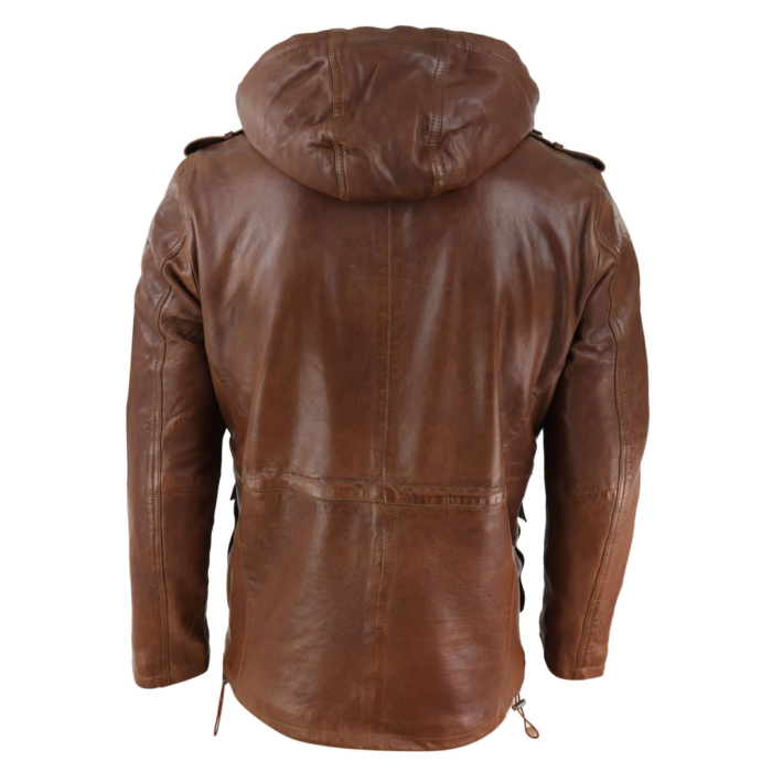 Mens 3/4 Long Real Leather Duffle Jacket Coat Safari Detachable Hood Military - Image 12