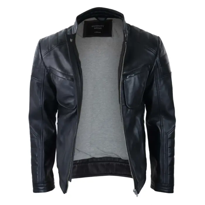Mens Black Real Leather Jacket Short Zipped Biker Style Classic Vintage Retro - Image 6