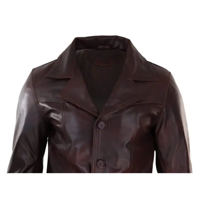 Mens Real Leather Coat Jacket Classic Wine Black Fit Smart Casual - Image 5